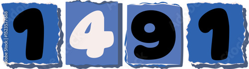 1491 Retro torn paper number Design art
