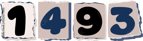 1493 Retro torn paper number Design art