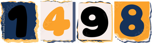 1498 Retro torn paper number Design art