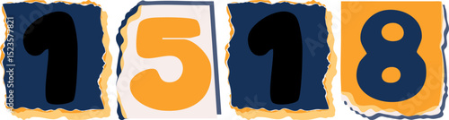1518 Retro torn paper number Design art