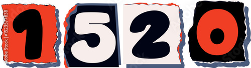 1520 Retro torn paper number Design art