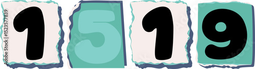 1519 Retro torn paper number Design art