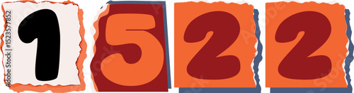 1522 Retro torn paper number Design art