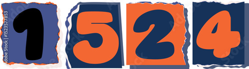 1524 Retro torn paper number Design art