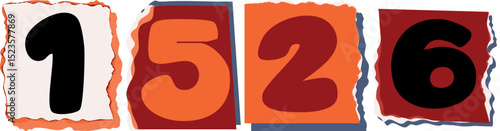 1526 Retro torn paper number Design art
