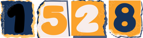 1528 Retro torn paper number Design art
