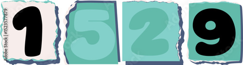 1529 Retro torn paper number Design art