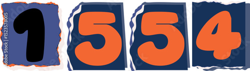 1554 Retro torn paper number Design art