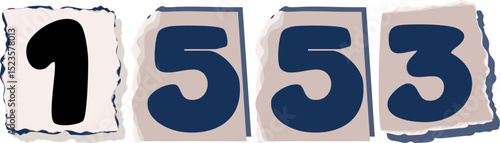1553 Retro torn paper number Design art