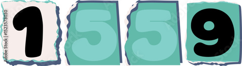 1559 Retro torn paper number Design art