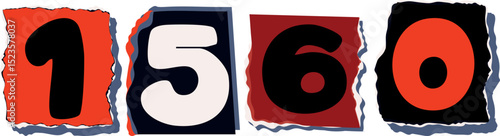 1560 Retro torn paper number Design art