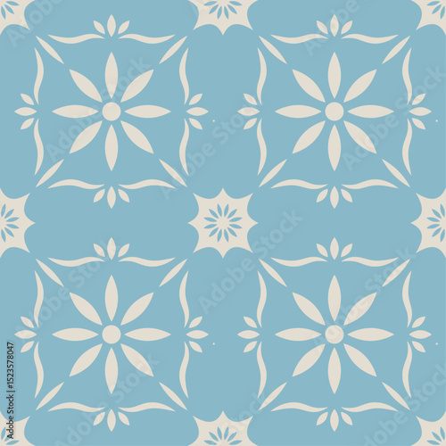 Blue and Aqua Floral Tile Pattern Set – Mediterranean Style Vector Design