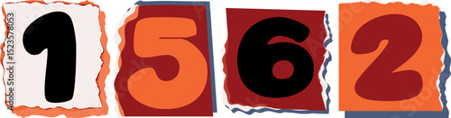 1562 Retro torn paper number Design art