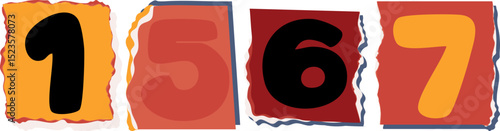 1567 Retro torn paper number Design art