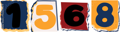 1568 Retro torn paper number Design art