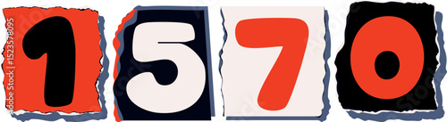 1570 Retro torn paper number Design art