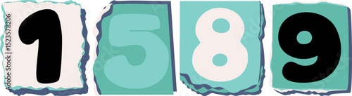 1589 Retro torn paper number Design art