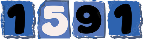 1591 Retro torn paper number Design art