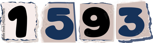 1593 Retro torn paper number Design art