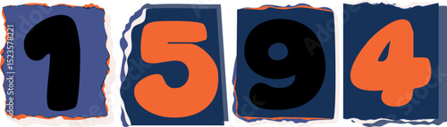 1594 Retro torn paper number Design art