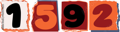 1592 Retro torn paper number Design art