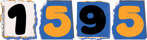 1595 Retro torn paper number Design art