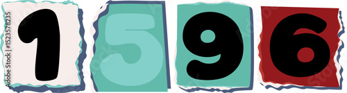 1596 Retro torn paper number Design art