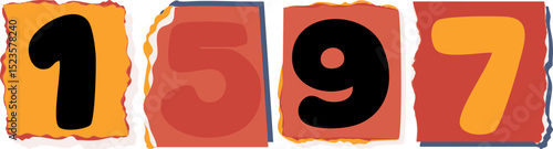1597 Retro torn paper number Design art