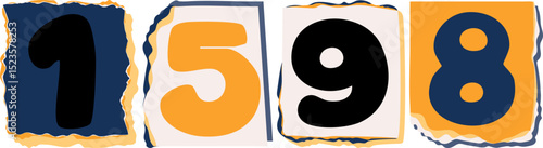 1598 Retro torn paper number Design art