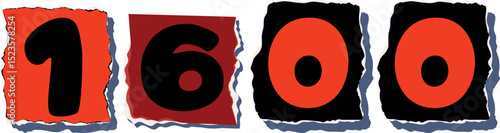 1600 Retro torn paper number Design art