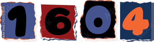 1604 Retro torn paper number Design art