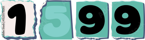 1599 Retro torn paper number Design art