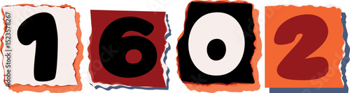 1602 Retro torn paper number Design art
