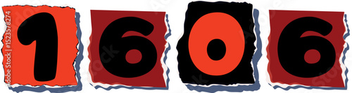 1606 Retro torn paper number Design art
