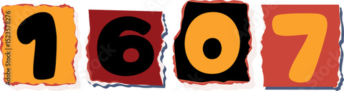 1607 Retro torn paper number Design art