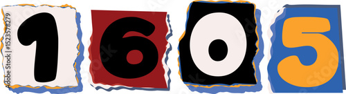 1605 Retro torn paper number Design art