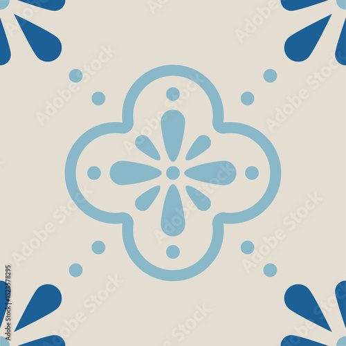 Blue and Aqua Floral Tile Pattern Set – Mediterranean Style Vector Design