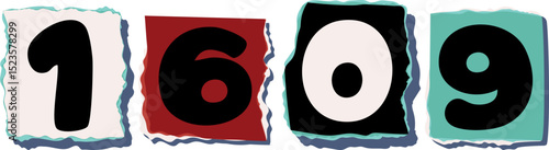 1609 Retro torn paper number Design art