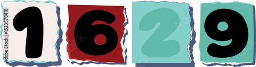 1629 Retro torn paper number Design art