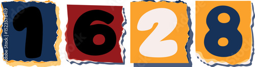 1628 Retro torn paper number Design art