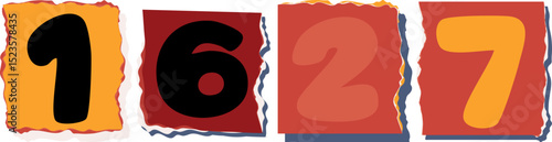 1627 Retro torn paper number Design art