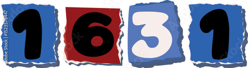 1631 Retro torn paper number Design art