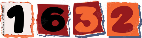 1632 Retro torn paper number Design art
