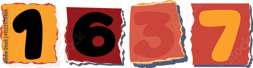 1637 Retro torn paper number Design art