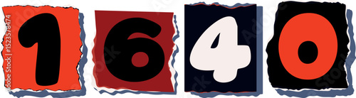 1640 Retro torn paper number Design art