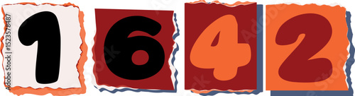 1642 Retro torn paper number Design art