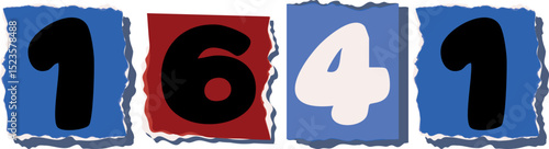 1641 Retro torn paper number Design art