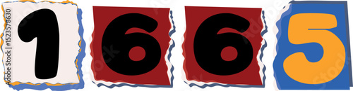 1665 Retro torn paper number Design art