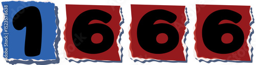 1666 Retro torn paper number Design art