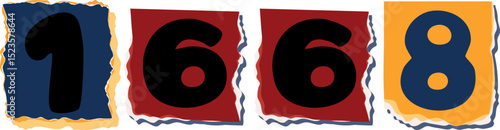1668 Retro torn paper number Design art